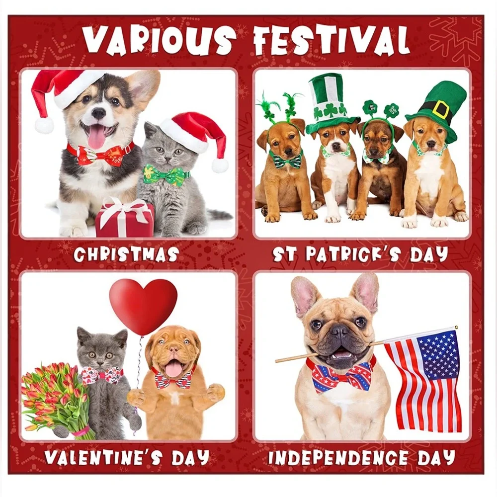 Bow Tie Collars 4 Holiday Pieces Dogs Cats Christmas Valentine St Patty July 4th - Picture 6 of 15